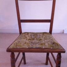 before:small wooden chair, ideally should be caned but client wanted it upholstered